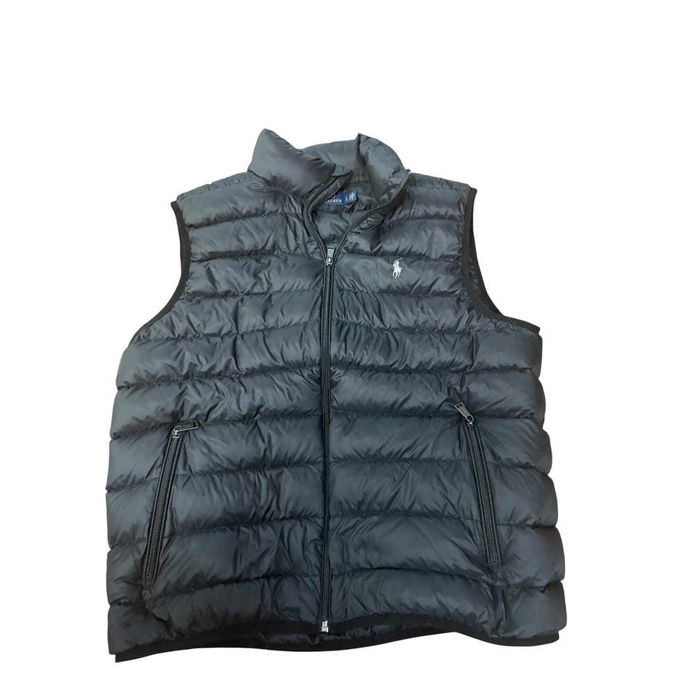 Polo Ralph Lauren Mens‎ Puffer Vest Black Quilted Full Zip Mock Neck Logo Large